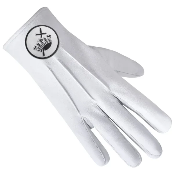 Knights Templar Commandery Gloves - Leather with White & Black Patch Front