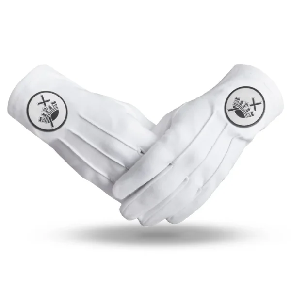 Knights Templar Commandery Gloves - Pure White Cotton with White & Black Patch