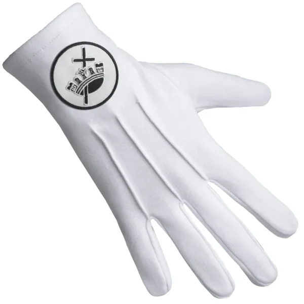 Knights Templar Commandery Gloves - Pure White Cotton with White & Black Patch