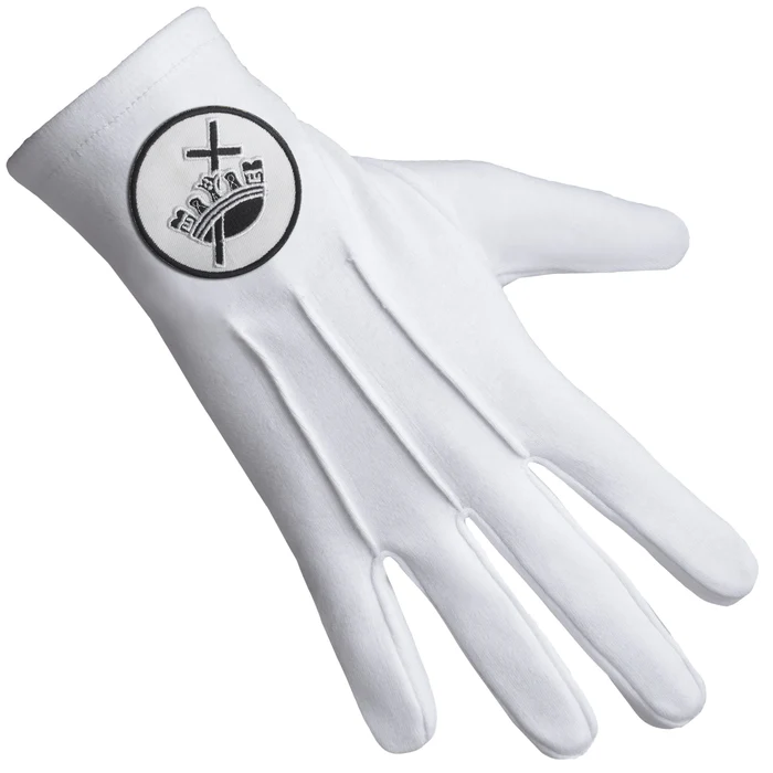 Knights Templar Commandery Gloves – Pure White Cotton with White & Black Patch