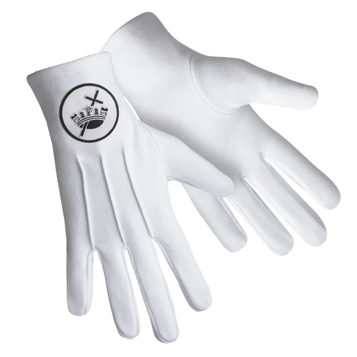 Knights Templar Commandery Gloves – Pure White Cotton with White & Black Patch