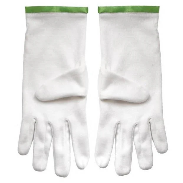 Knights of St. Andrew Scottish Rite Gloves – White Cotton with Green Borders