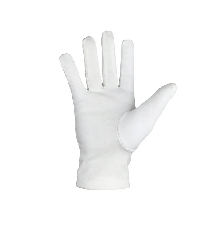 Knights of St. Andrew Scottish Rite Gloves – White Cotton with Green Borders Front