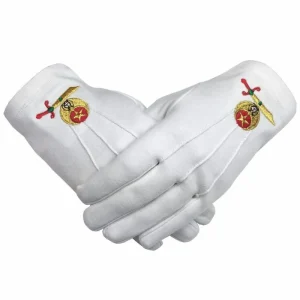 Shriner Gloves - White Cotton Machine Embroidered Emblem