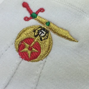 Shriner Gloves - White Cotton Machine Embroidered Emblem Logo