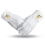 Shriners Gloves White Cotton Gold Emblem - Machine Embroidered