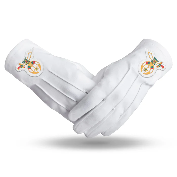 Shriners Gloves – White Cotton with Gold Emblem