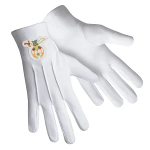 Shriners Gloves - White Cotton with Gold Emblem Front and Back