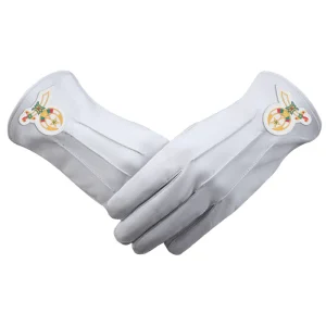 Shriners Gloves - White Leather with Gold Emblem