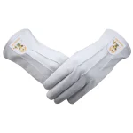 Past Potentate Shriners Gloves - White Leather Gold Machine Embroidered Emblem