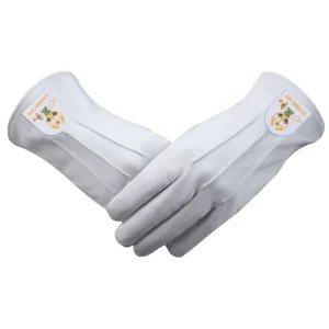 Past Potentate Shriners Gloves - White Leather with Gold Emblem