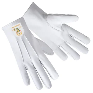 Past Potentate Shriners Gloves - White Leather with Gold Emblem Front and Back