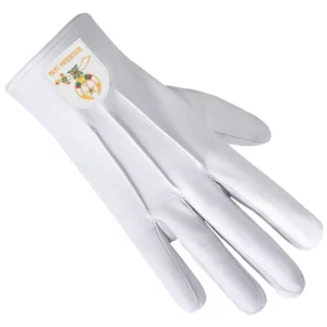 Past Potentate Shriners Gloves - White Leather with Gold Emblem Front