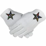 OES White Cotton Gloves - Machine Embroidered Eastern Star Emblem
