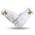 Worthy Matron OES Gloves in Pure White Cotton with Gold Gavel Embroidery