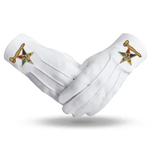 Worthy Matron OES Gloves - Pure White Cotton with Gold Gavel