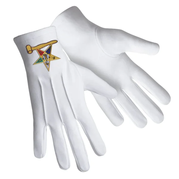 Worthy Matron OES Gloves - Pure White Cotton with Gold Gavel Front and Back