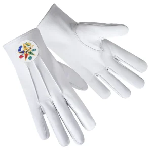 OES Gloves - Leather with Round White Patch with Flowers Front and Back