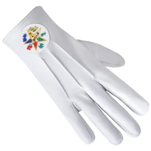 OES Gloves - Leather with Round White Patch with Flowers Front