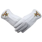 Worthy Matron OES White Leather Gloves - Gold Gavel Symbol