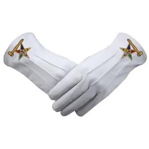 Worthy Matron OES Gloves - White Leather with Gold Gavel