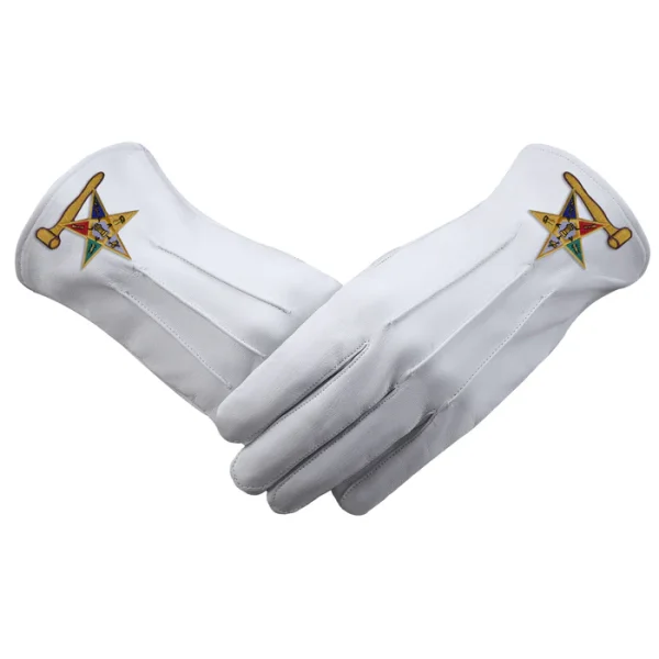 Worthy Matron OES Gloves - White Leather with Gold Gavel