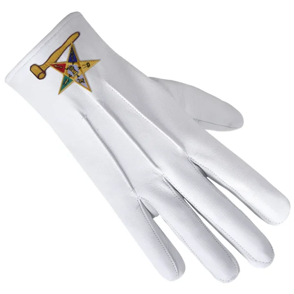 Worthy Matron OES Gloves - White Leather with Gold Gavel Front