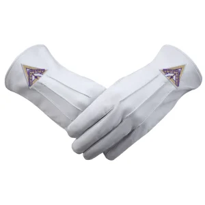 Thrice Illustrious Master Royal & Select Masters English Regulation Gloves - White Leather with Purple & Gold Emblem