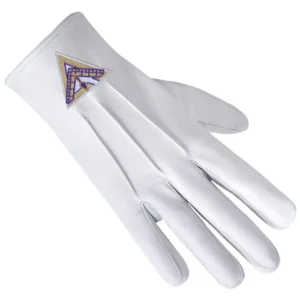 Thrice Illustrious Master Royal & Select Masters English Regulation Gloves - White Leather with Purple & Gold Emblem Back