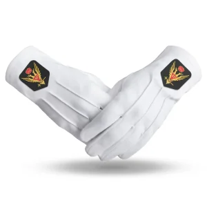 33rd Degree Scottish Rite Gloves - White Cotton With Gold Emblem