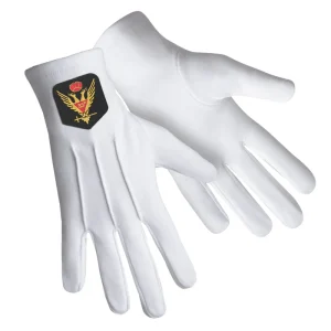 33rd Degree Scottish Rite Gloves - White Cotton With Gold Emblem