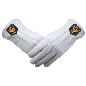 33rd Degree Scottish Rite Gloves - White Leather With Gold Emblem