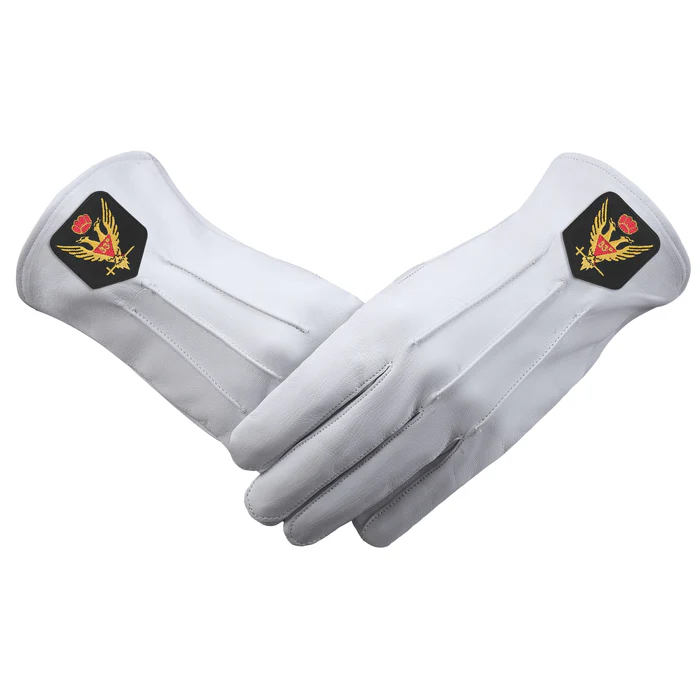 33rd Degree Scottish Rite Gloves – White Leather With Gold Emblem