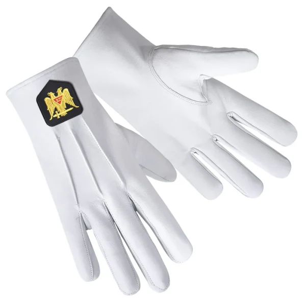 32nd Degree Scottish Rite Gloves - Leather With Gold Double Eagle