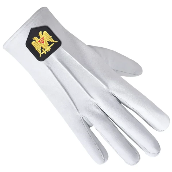 32nd Degree Scottish Rite Gloves - Leather With Gold Double Eagle