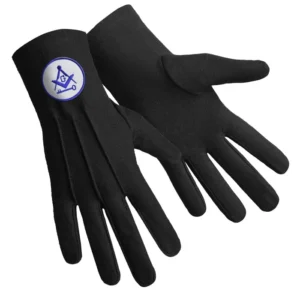 International Masons Gloves - Black Cotton With Square And Compass G & Key