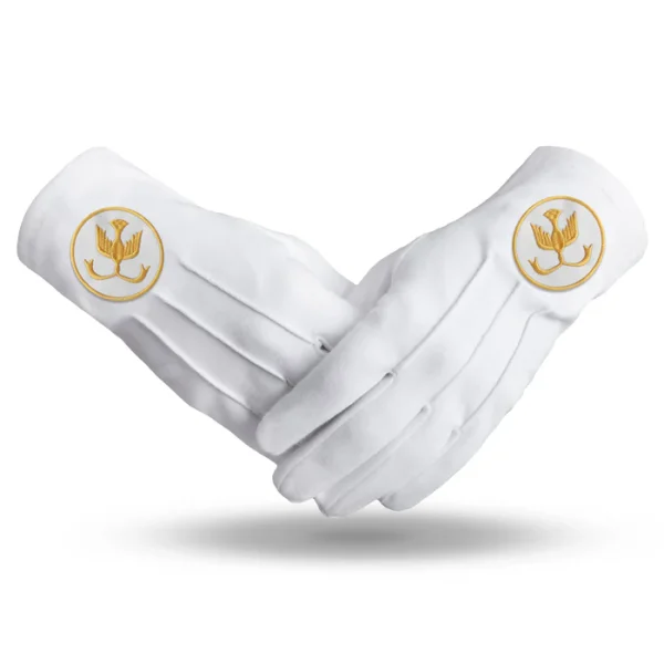 The Order Of The Golden Circle Pha Gloves - White Cotton With Gold Emblem