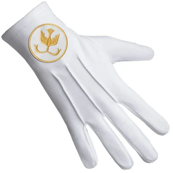 The Order Of The Golden Circle Pha Gloves - White Cotton With Gold Emblem