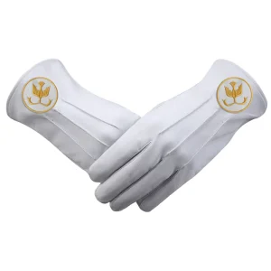 The Order Of The Golden Circle Pha Gloves - White Leather With Gold Emblem