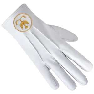 The Order Of The Golden Circle Pha Gloves - White Leather With Gold Emblem