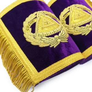 Grand Master Blue Lodge Cuff - Purple Hand Bullion Embroidery with Fringe Front