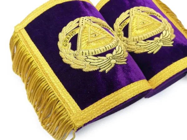 Grand Master Blue Lodge Cuff - Purple Hand Bullion Embroidery with Fringe Front