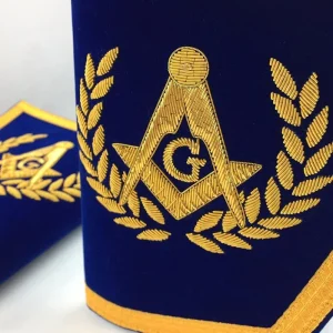 Master Mason Blue Lodge Cuff - Blue Hand Embroidered Square & Compass G