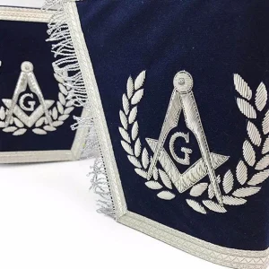 Master Mason Blue Lodge Cuff - Navy Blue & Silver Hand Embroidery with Fringe