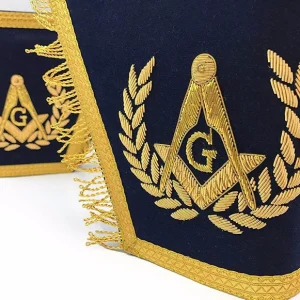 Master Mason Blue Lodge Cuff - Navy Blue Hand Embroidery Square & Compass G