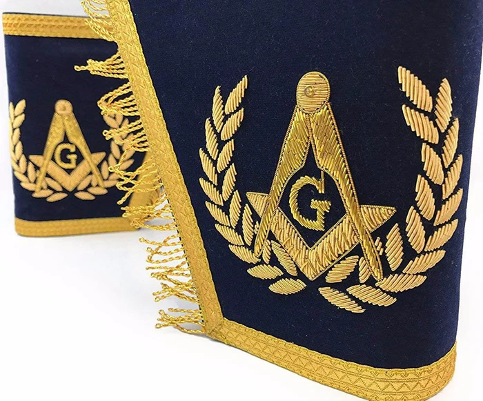 Master Mason Blue Lodge Cuff – Navy Blue Hand Embroidery Square & Compass G