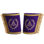 Grand Master Blue Lodge Cuffs - Purple Velvet Gold Hand Embroidered with Fringe