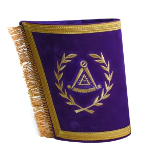 Grand Master Blue Lodge Cuff - Purple Hand Embroidery with Fringe Front