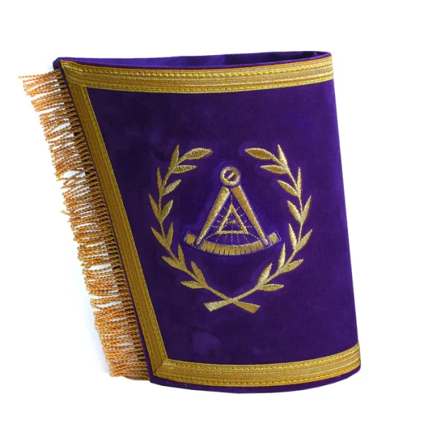 Grand Master Blue Lodge Cuff - Purple Hand Embroidery with Fringe Front