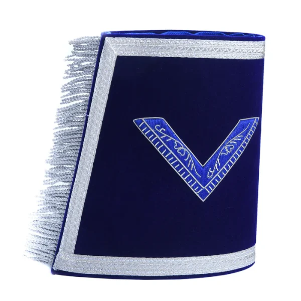 Worshipful Master Blue Lodge Cuff - Blue Velvet Hand Embroidered Front